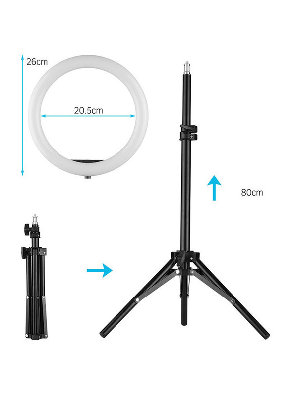 10" Ring Light with Tripod Stand & 360° Phone Holder for Universal Mobile Phones, 1D7293, Black/White