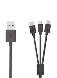 Budi 1.4 Meter 3-In-1 Micro USB Data Sync Charging Cable, Black/Silver
