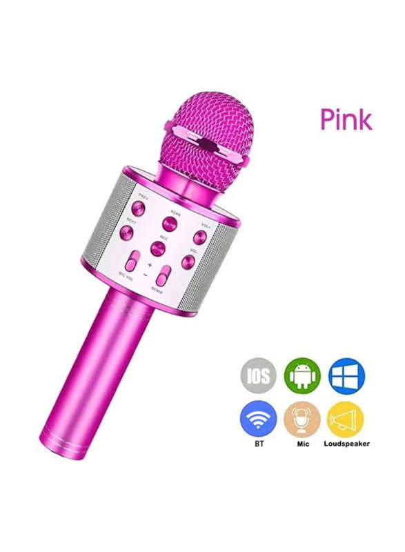 WS-858 Wireless Karaoke Microphone, Pink/Silver