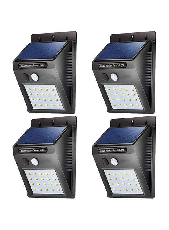 Beauenty 4-Piece 20 LED Solar PIR Motion Sensor Outdoor Night Wall Lamp, Black/White