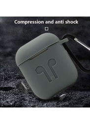 Thickened Silicone Protective Case for Apple AirPods with Carabiner, Grey