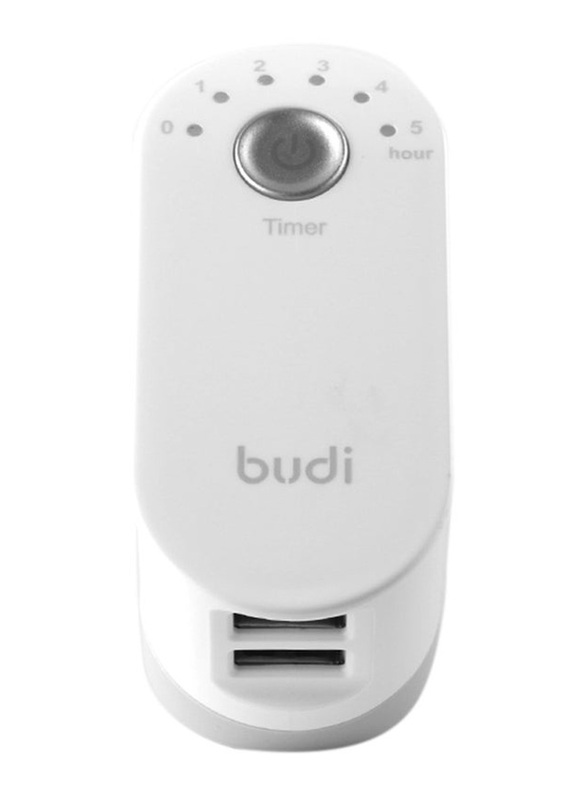 Budi 2-Port USB Timer Mobile Phone Charger UK, White/Grey