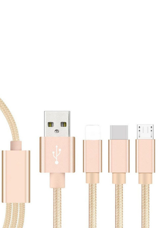 1.5 Meter 3-In-1 Lightning/Type-C/Micro USB Port Charging Cable, Gold