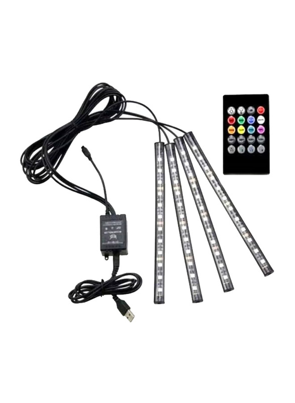 Agc USB LED Car Interior Lights with Remote, 4 Pieces