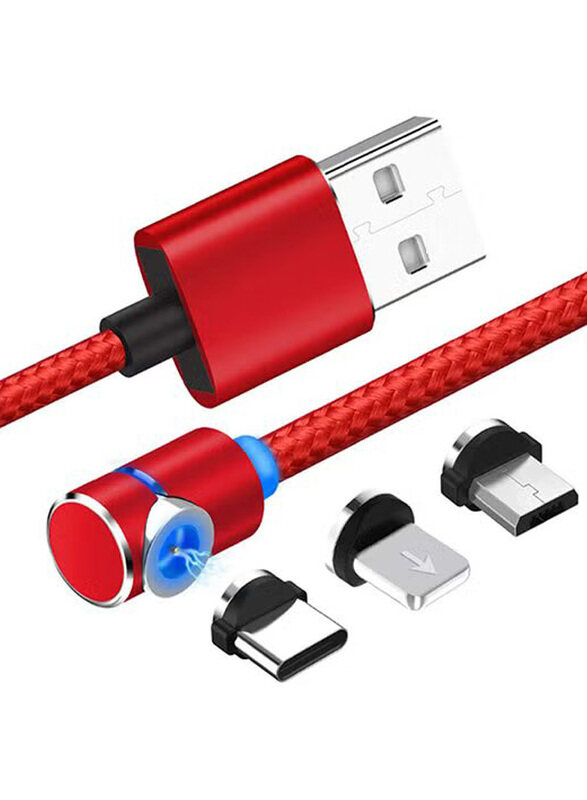 

Generic 1-Meters 2-Piece Multiple Types Magnetic USB Charging Cable Set, Multiple Types to USB Type A for Smartphones/Tablets, Red