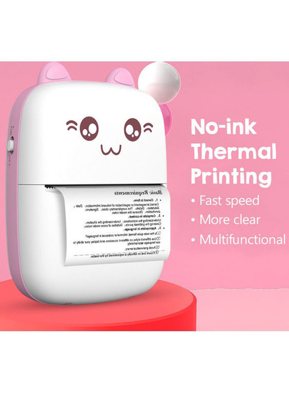 Mini Portable No-Ink Thermal Printer, Pink/White