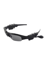 Polarized Half-Rim Square Wireless Bluetooth Smart Sunglasses for Unisex, Black Lens