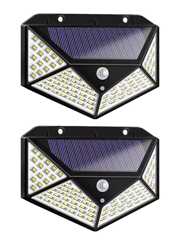 100 LED Solar Light Pir Ip65 Motion Sensor Outdoor Solar Lamp, 2 Pieces, Black