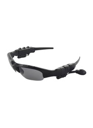 Half-Rim Rectangular Protective Wireless Bluetooth Smart Sunglasses Unisex, Black/Navy Blue, 70