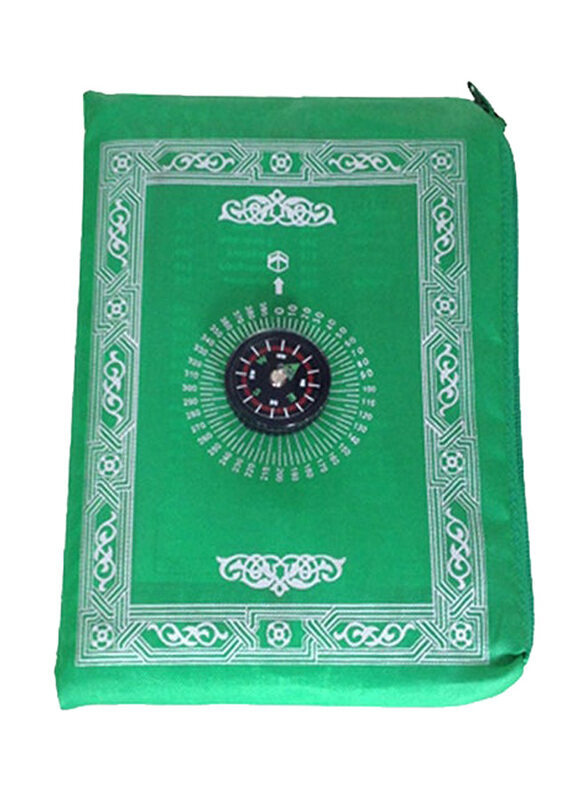 

Generic Portable Waterproof Muslim Travel Pocket Prayer Mat with Compass, 100 x 60cm, Green/White