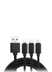 2 Feet 3-In-1 Braided USB Charging Cable, Black