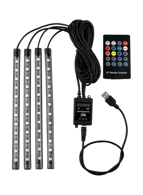 Car LED Strip Light Set with Sound Active Function & Wireless Remote Control, 4 Pieces