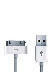 USB Cable, 30 Pin Male to USB for Smartphone, White/Silver