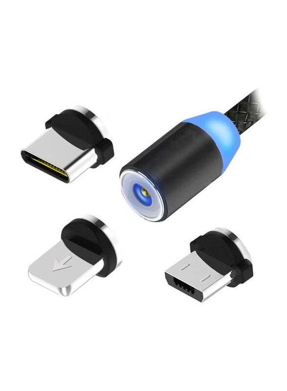 

Generic 3-In-1 Magnetic USB Charging Cable, USB A to Lightning, USB Type-C, Micro USB for Smartphone, Black/Blue/Silver