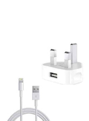 Wall Charger, with USB Post and Lightning Cable, White