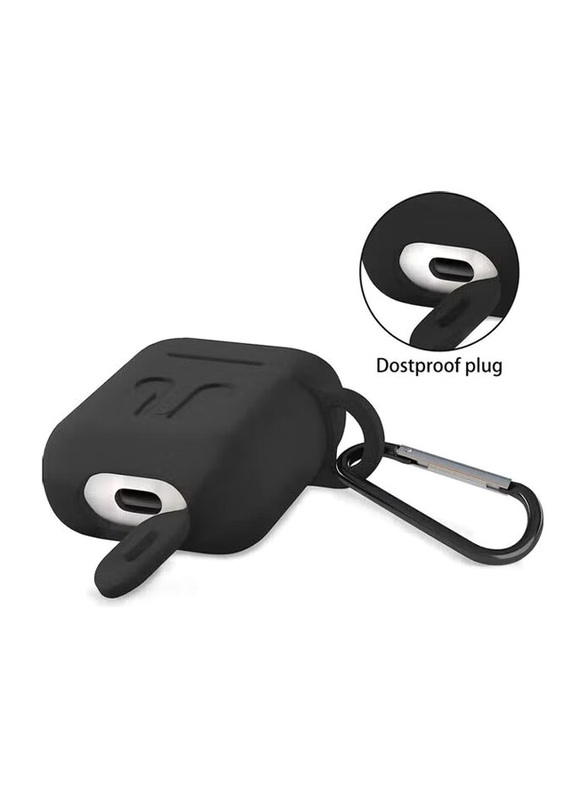 Protective Silicone Case for Apple AirPods with Carabiner, Black