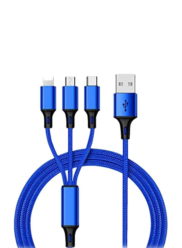 

Generic 3-In-1 Data Sync & Charging Cable, USB Type A to Type-C/Lightning/Micro USB Cable, Blue