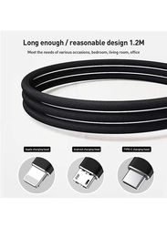1.2-Meter 3 In 1 Multi USB Charging Cable, USB A to Lightning, USB Type-C, Micro USB for Smartphone, Grey