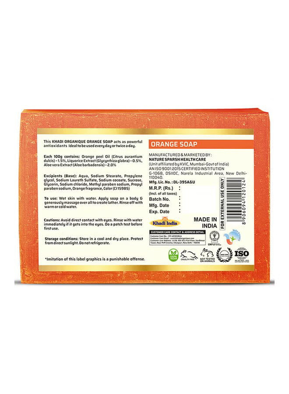 Khadi Organique Handmade Orange Soap, 125g, 4 Pieces