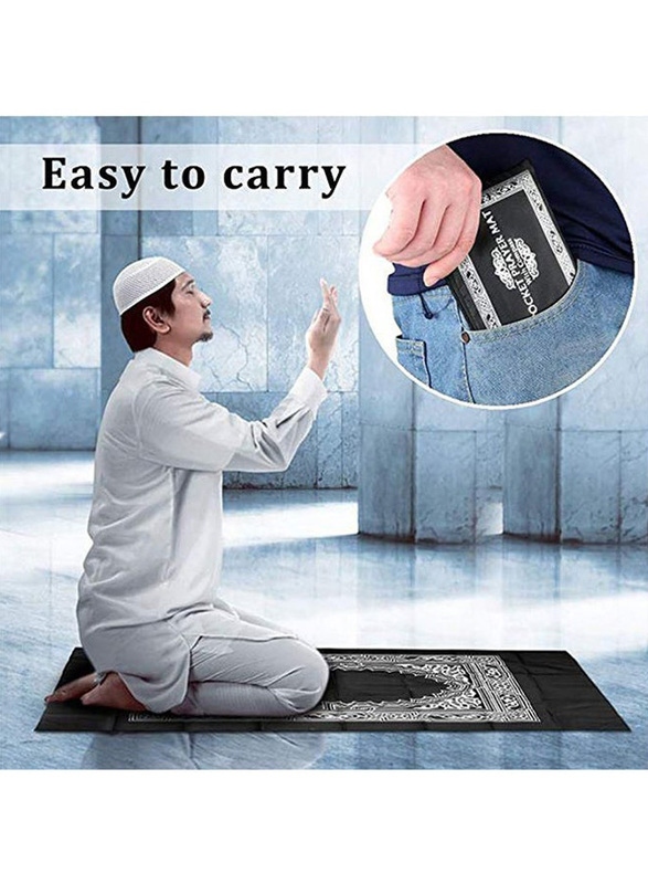 Portable Waterproof Muslim Travel Pocket Prayer Mat with Compass, 100 x 60cm, Black/White