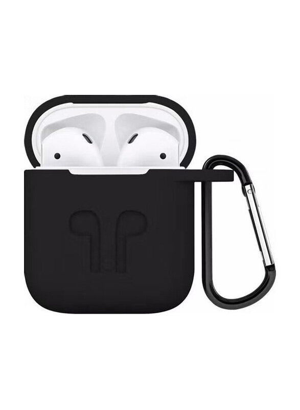 Protective Silicone Case for Apple AirPods with Carabiner, Black