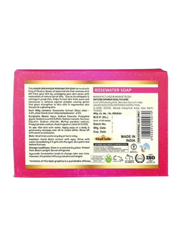 Khadi Organique Handmade Rosewater Soap, 125g