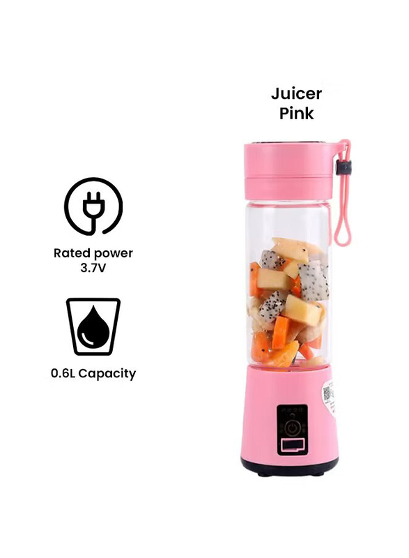 0.6L Mini Portable High-Power USB Charging Juice Cup Blender, Pink