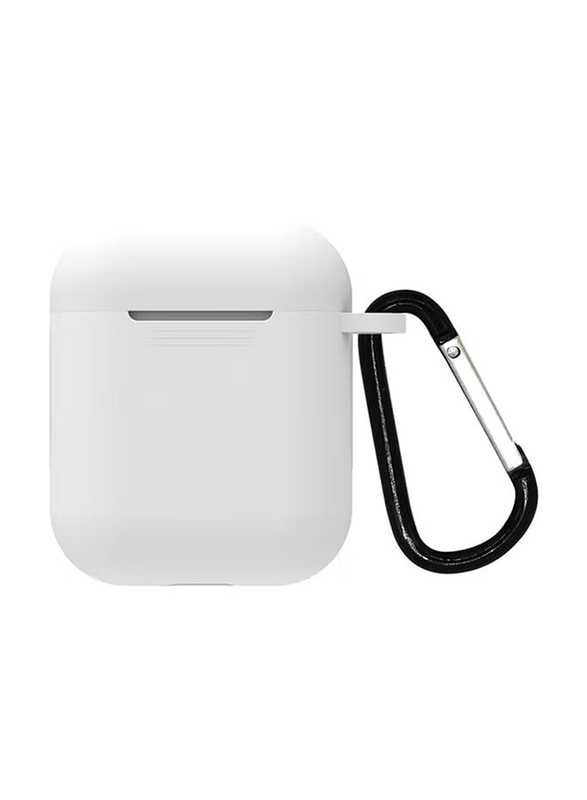 Silicone Anti-Dust Protective Case with Carabiner for AirPod, White