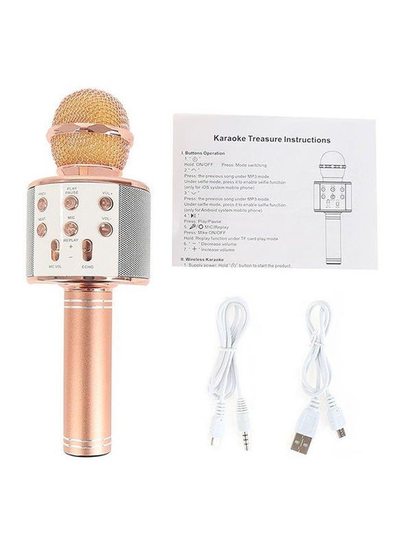 R858 Karaoke Mic Bluetooth Speaker, Rose Gold/Silver