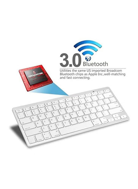 Bk6001 Wireless/Bluetooth English Keyboard for Windows & Apple iPad, White