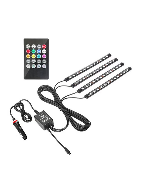 4 In 1 Car LED Light Strip with Remote, Black