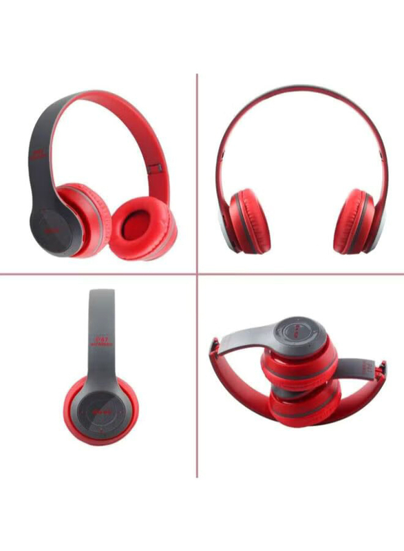 P47 Bluetooth Wireless Over-Ear Noise Cancellation Headphones, Red/Black