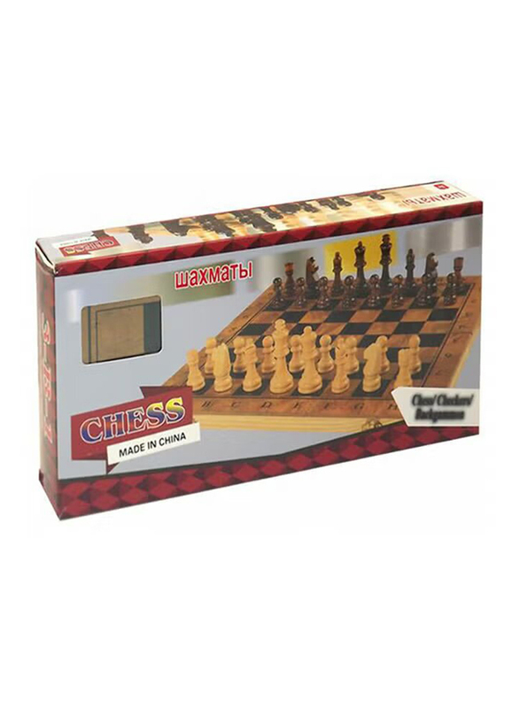High Class Wooden Chess Board Game for 3+ Kids, Brown/Beige