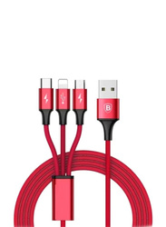 3-in-1 Multiple Types USB Charger Charging Cable, Multiple Types to USB Type A for Smartphones/Tablets, Red