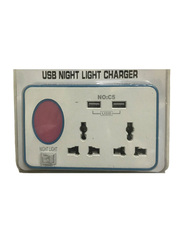 3-Pin Night Light Charger with 2-Socket and 2-USB Port, White