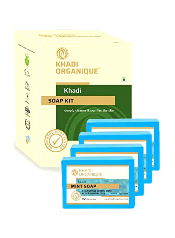 Khadi Organique Handmade Mint Soap, 4 x 125gm