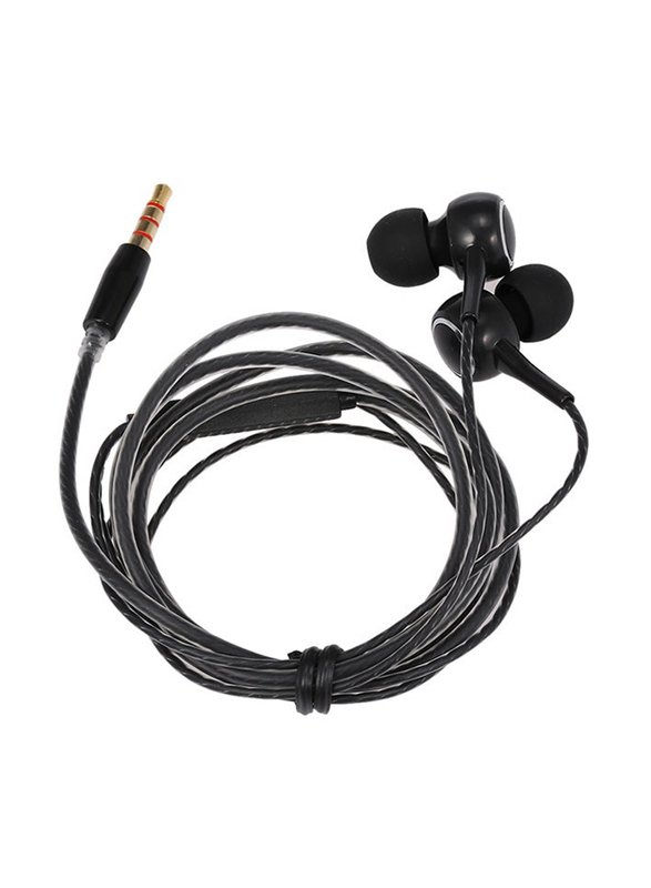 3.5mm Jack Wired In-Ear In-line Control Hands-free Stereo Headphone with Microphone, Black