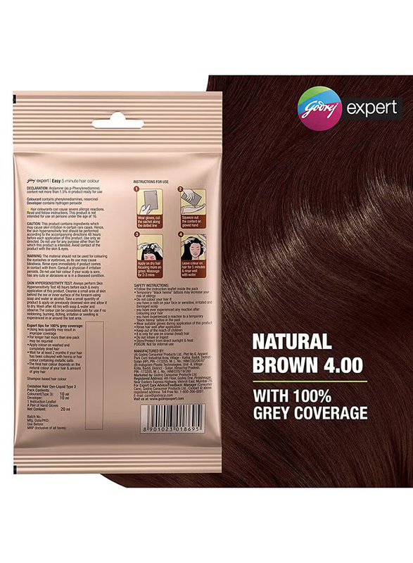 Godrej Expert Easy 5 Minute Shampoo Hair Colour, 3 x 25ml, Natural Brown 4