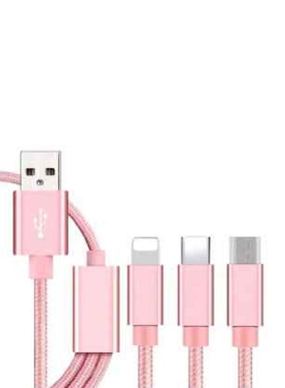 1-Meter 3 In 1 Charging Cable, USB Male to Lightning/Type-C/Micro USB for Smartphones/Tablets, Rose Gold