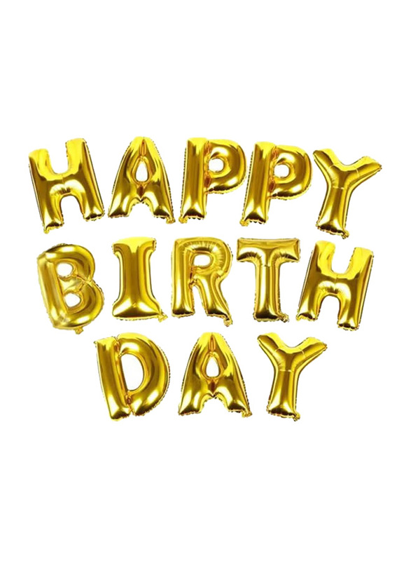 Goldedge 13-Piece Happy Birthday Letters Foil Balloon Set, Gold