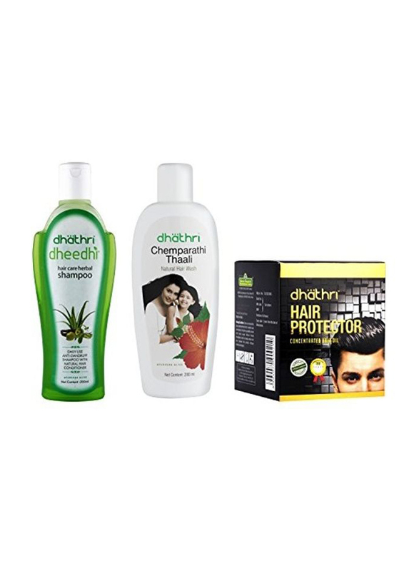 Dhathri Dheedhi Hair Care Herbal Shampoo with Chemparathi Thaali & Hair Protector, 3 Pieces