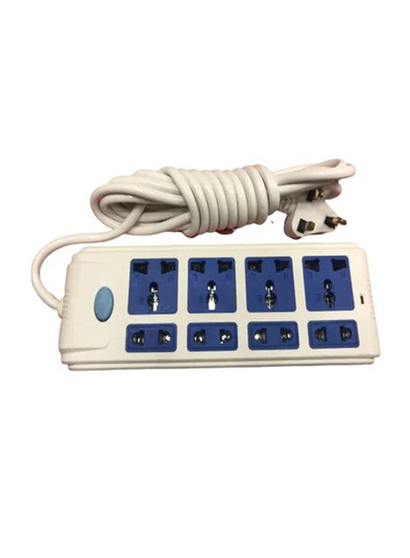 3-Pin Multi-purpose Power Socket Extension with 4 Sockets & 2 Meter Wire, White/Blue