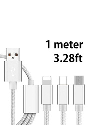 1 Meter 3-In-1 USB Charging Cable, Silver