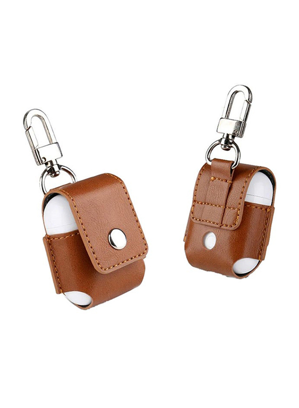 Protective Case Cover for Apple AirPods With Hook, Brown