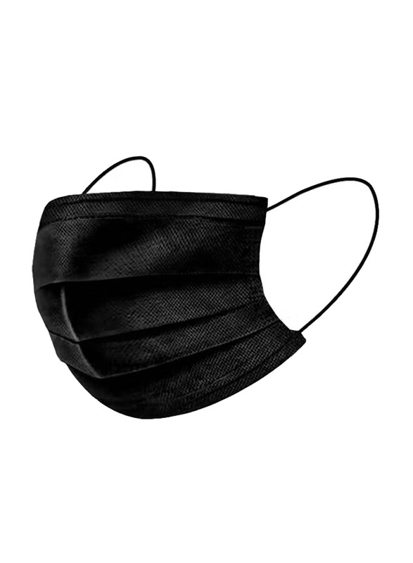 3-Layer Disposable Soft Breathable Safety Mask, 50 Pieces, Black