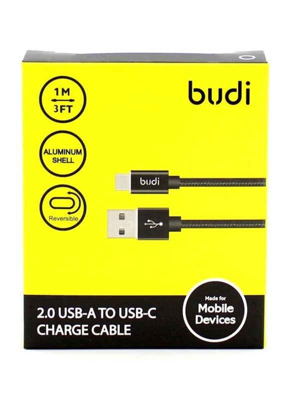 

Budi 1-Meters USB Type-C Charging Cable, USB Type-C to USB Type A for Smartphones/Tablets, Black