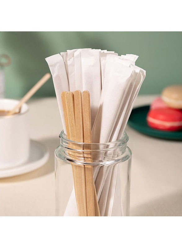 100-Piece Disposable Wood Coffee Stir Stick Set, 2644355, Beige