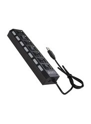 7-Port USB 2.0 Hub With Individual Power Switch And LED Indicator, Black
