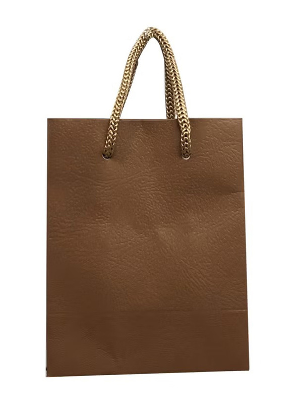 12-Piece Paper Bag With Handles, Brown/Gold
