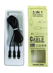 2-Meter 3-In-1 USB Charger Cable, USB Type A to Type-C/Lightning/Micro USB Cable, Black